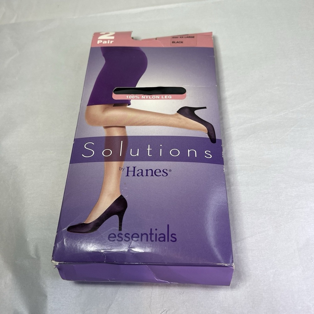Hanes‎ Solutions Pantyhose Nylon Control Top Black XX Large - Pack of 2 Pairs